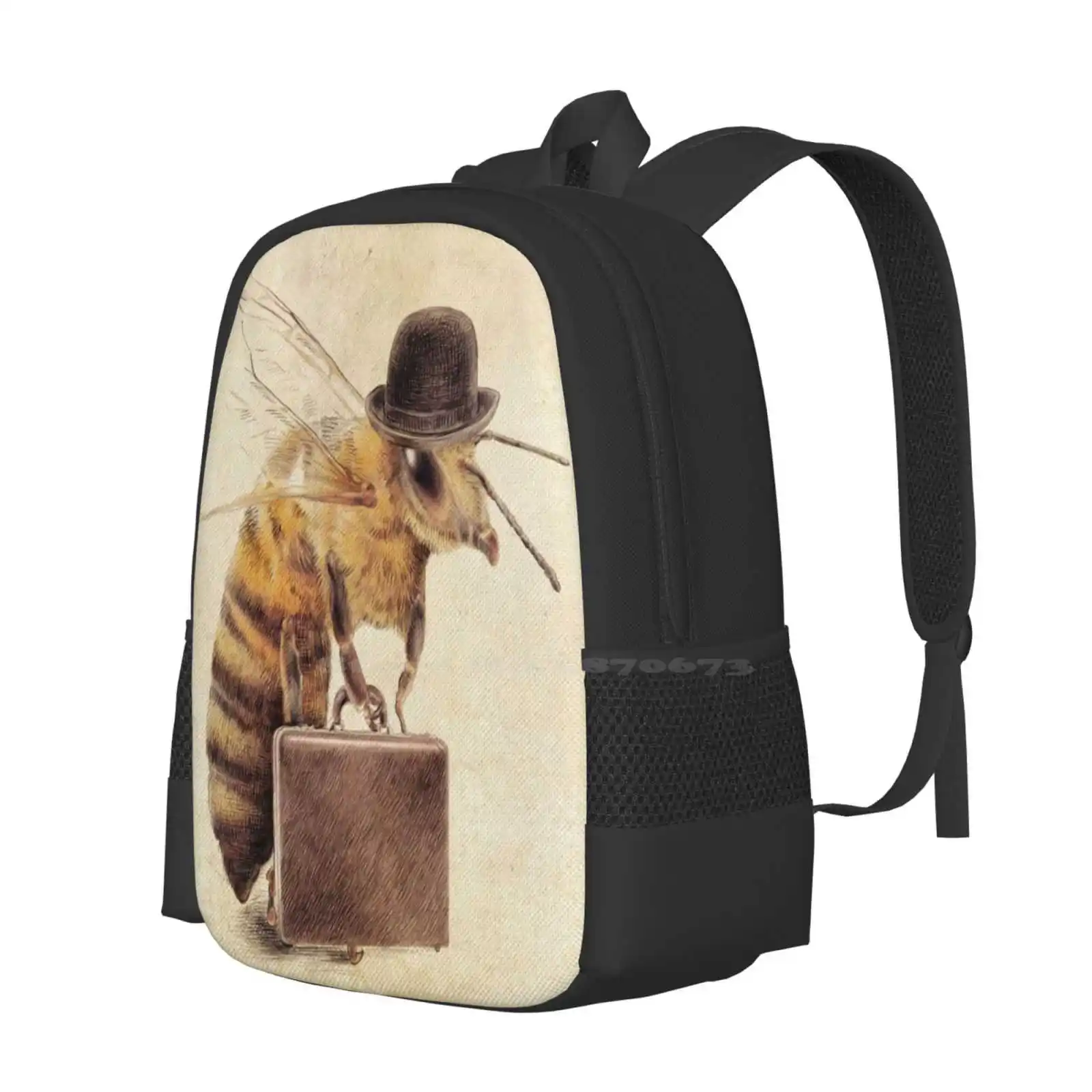 Worker Bee Pattern Design Bag Student'S Backpack Business Man Nine To Five Briefcase Yellow Bowler Hat Funny Cute Vintage