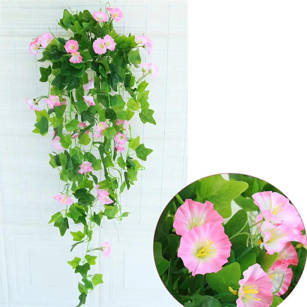 YOUZI 1PC Morning Glory Flowers Wall Hanging Artificial Fake Plants Basket For Home Wedding Parties Decor