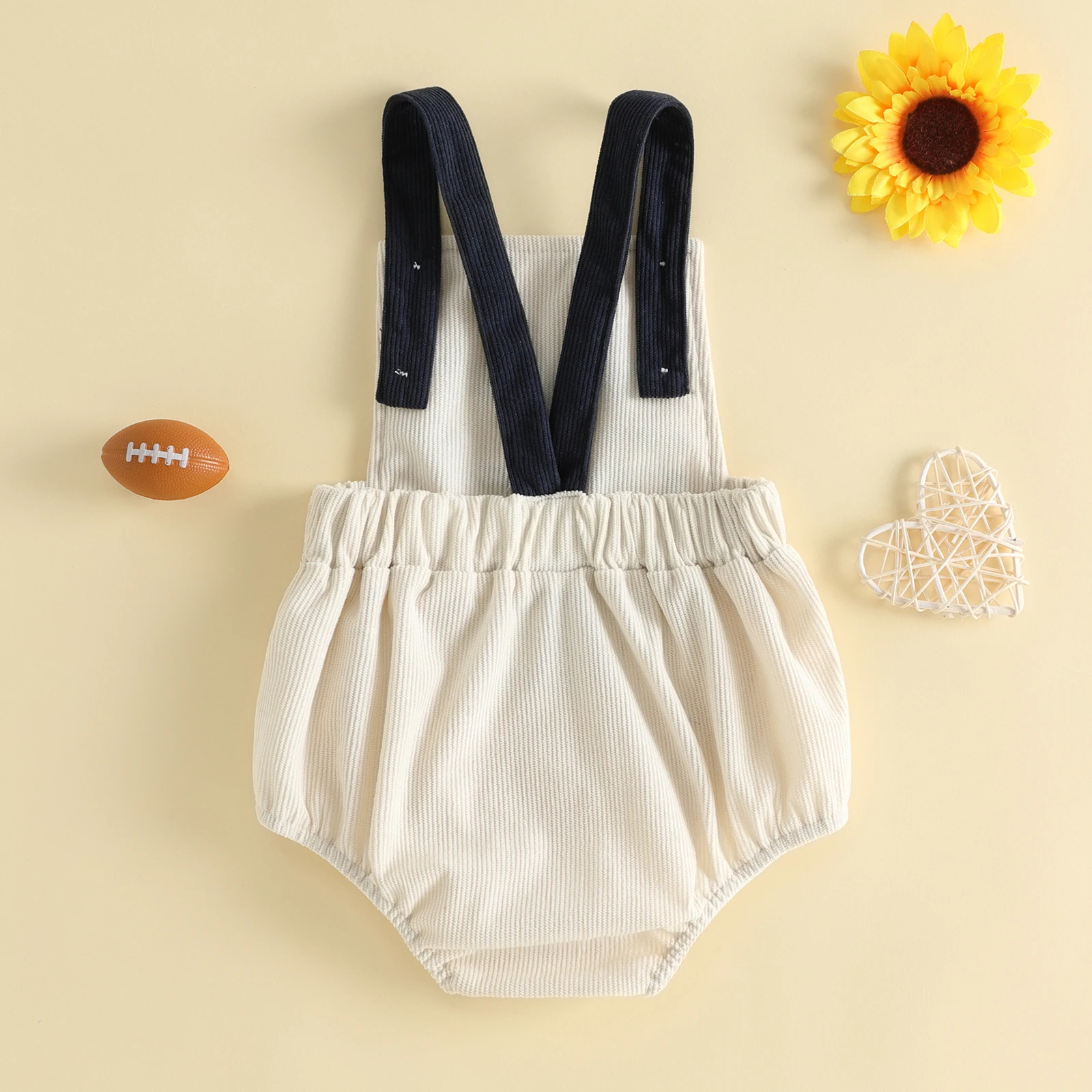 Baby Boy Fall Corduroy Football Bodysuits Letter Embroidered Ribbed Sleeveless Jumpsuit Outfits