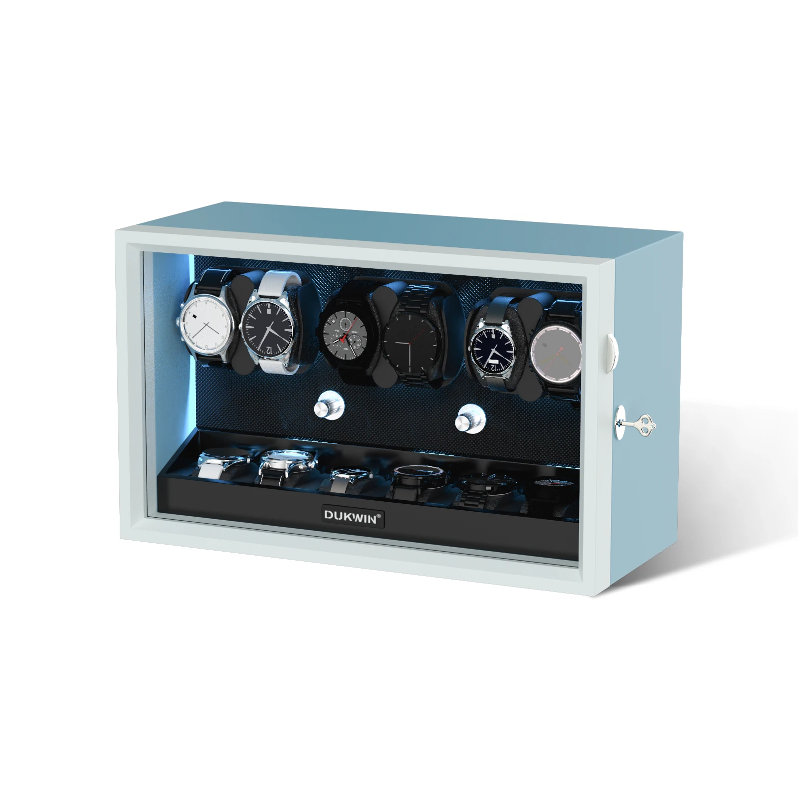 

Multi-Color Available Automatic Watch Winder for 6 Watches with 6 Extra Cabinet Storage Display Boxes LED Light