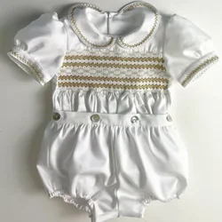 0-6Y Boy Summer White Smocked Outfit Suit