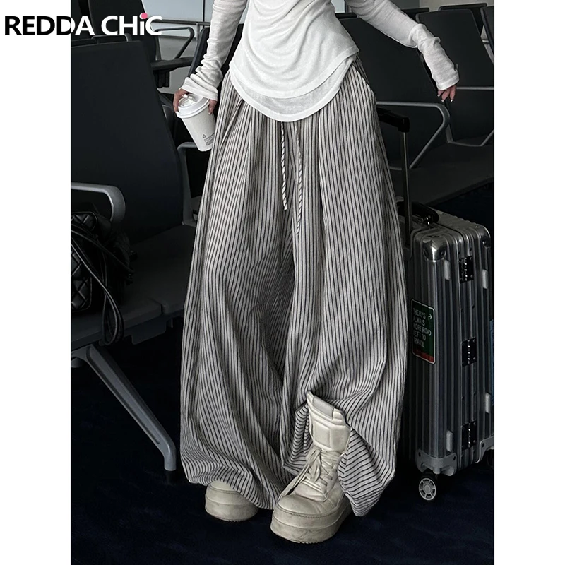 

REDDACHiC Retro Striped Print Baggy Sweatpants Pockets Drawstring Waist Loose Casual Wide Leg Lounge Pants Joggers Women Clothes