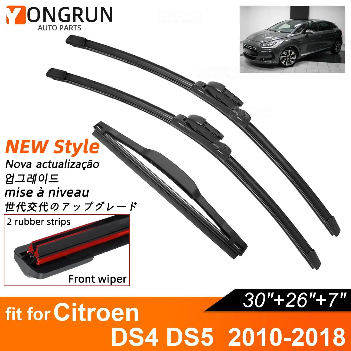 

Double Rubber Car Wiper Blades for 2010-2018 Citroen DS4 DS5 Front Rear Windshield Wipers Car Accessories 2010 2011 2012 2018