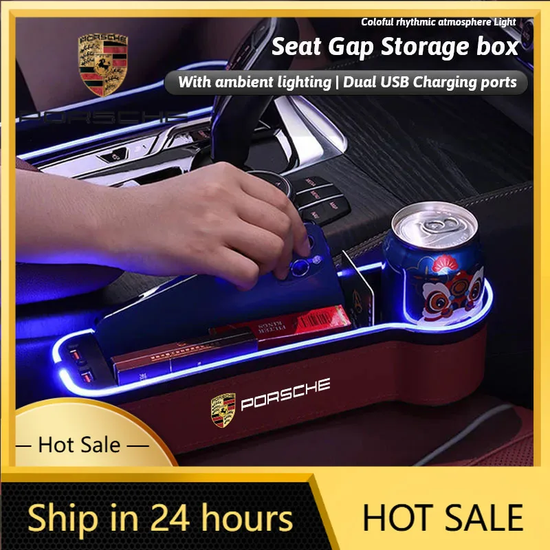 

For Porsche Cayenne Panamera Macan 911 Car Seat Atmosphere LED Light Gap Storage Box Organizer For Porsche Panamera Taycan 911 7
