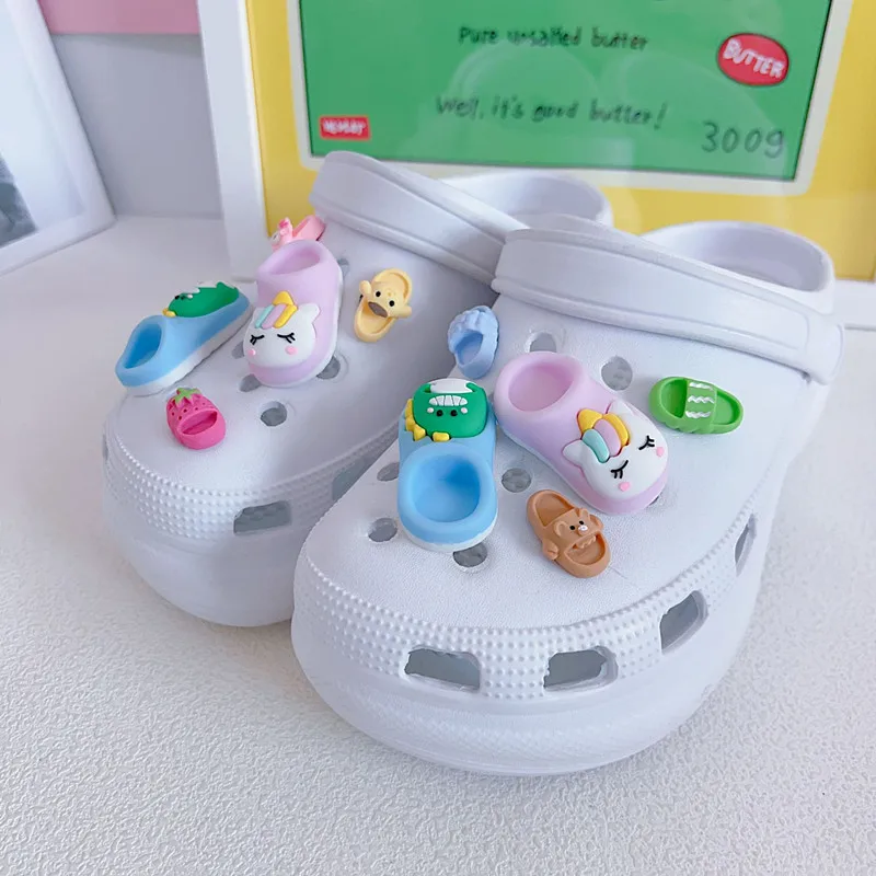 2024 New Summer Cute Cartoon Mini Slippers Holes Accessories Creative Shoes Charms Decorated Buckle Shoes Flower