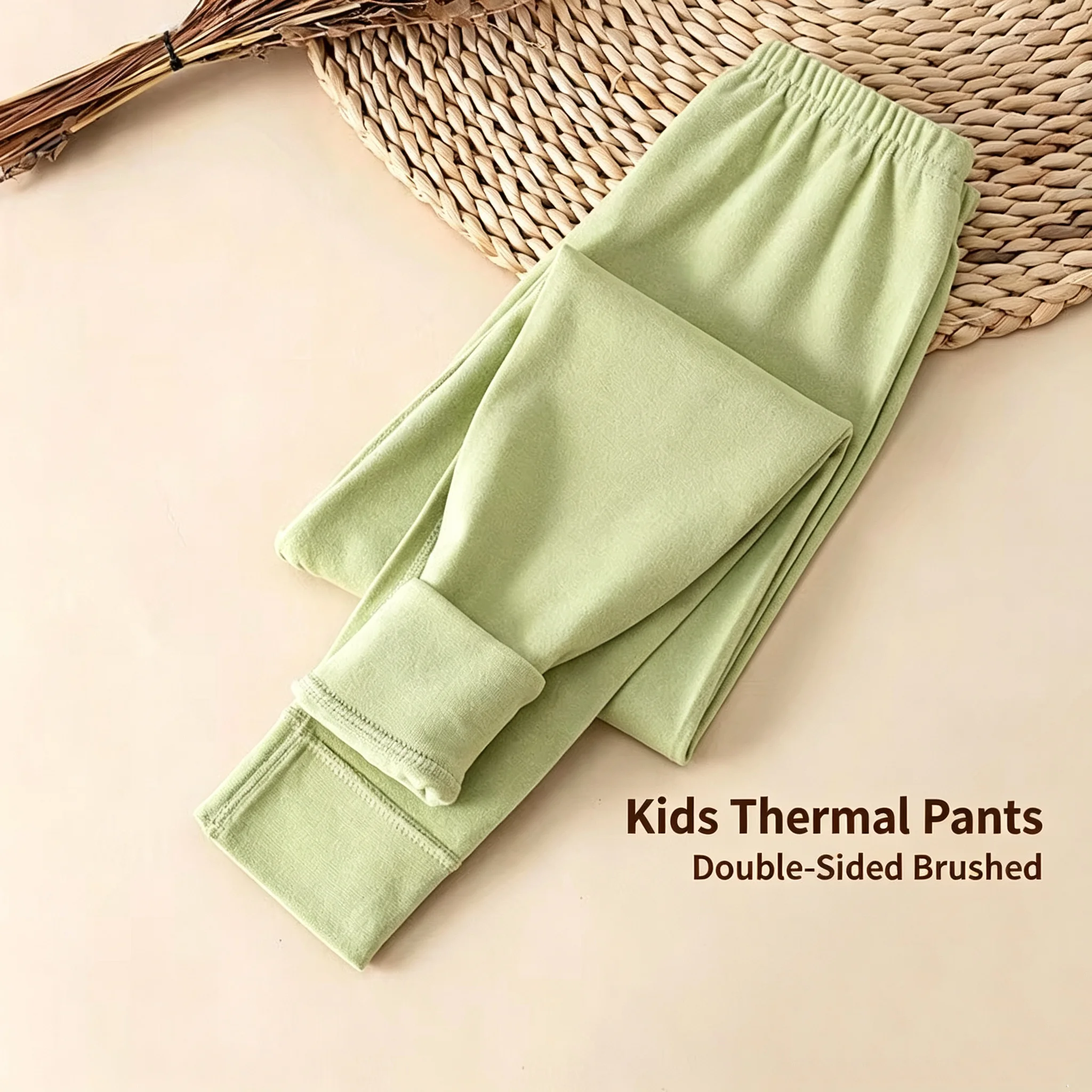 For Children's 2PCS 100% Cotton Boneless Boys Girls Three-layer Cotton-padded Thickened Thermal Pants Leggings Autumn and Winter