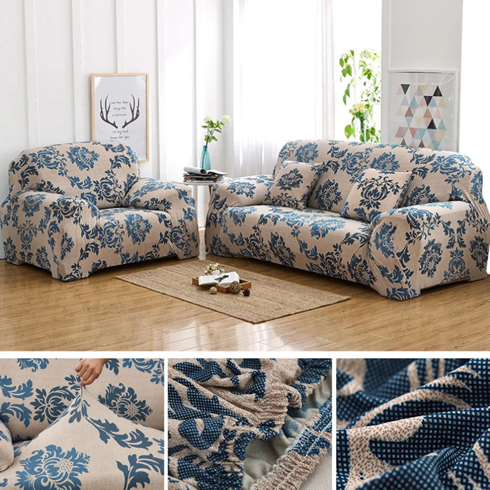 Printed Slipcover Stretch Sofa Cover with Pillowcase Couch Cover Furniture Protector For Bedroom Office Living Room Home Decor