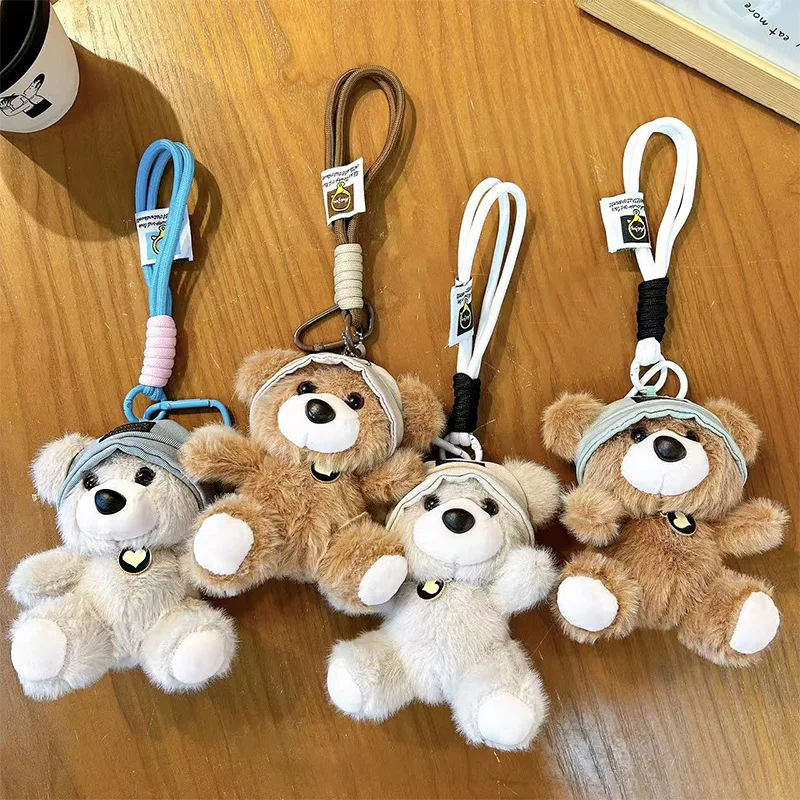 Cute Wear Hat Bear Pendant Plush Doll Keychain Lifelike Plush Stuffed Animal Bear Backpack Decor Pendant Creative Birthday Gift