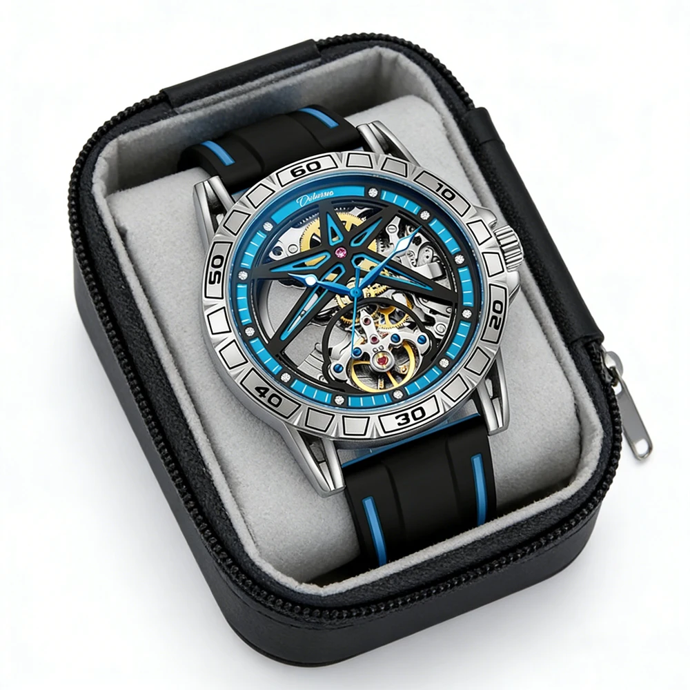 

Мужские часы: Оригинальные автоматические механические часы-скелетоны от ведущего бренда, с силиконовым ремешком, водонепроницаемые, светящиеся, с турбийоном