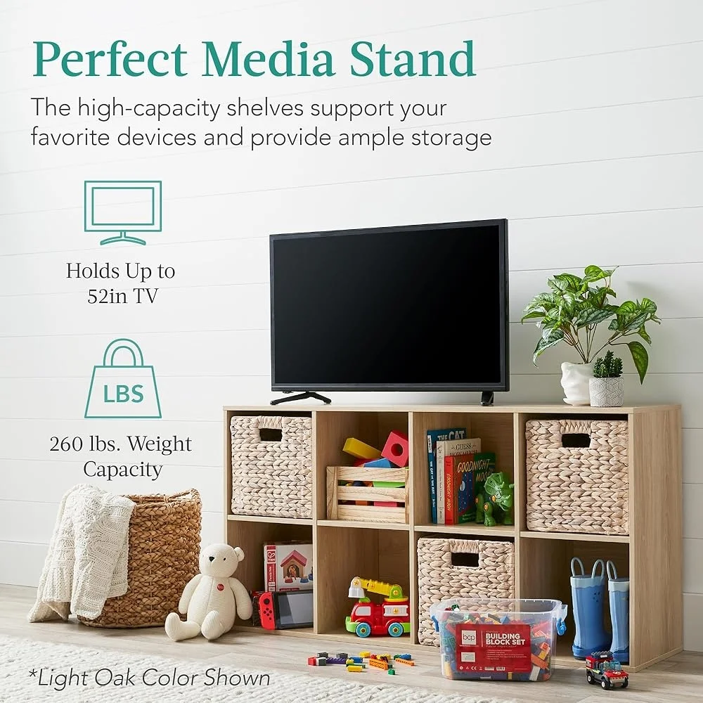 8-Cube Storage Organizer Shelf Customizable Display Shelf Sturdy Media Stand Easy Assembly Bookcase with Removable Back Panels