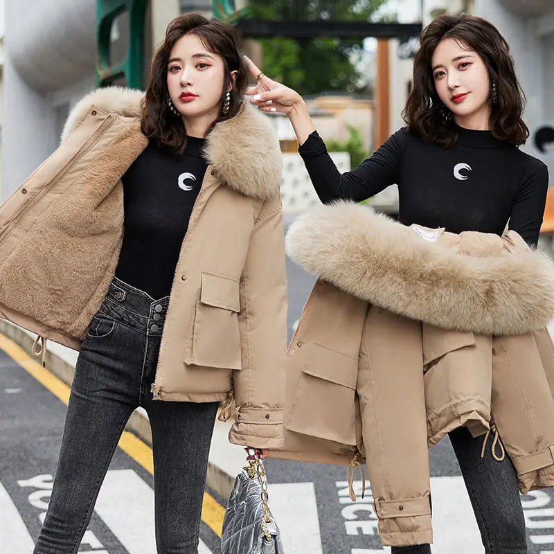 

2024 Winter Clothes Women Short Kpop Thickened Cotton Coat New Fashion Loose Fleece Parka Coat