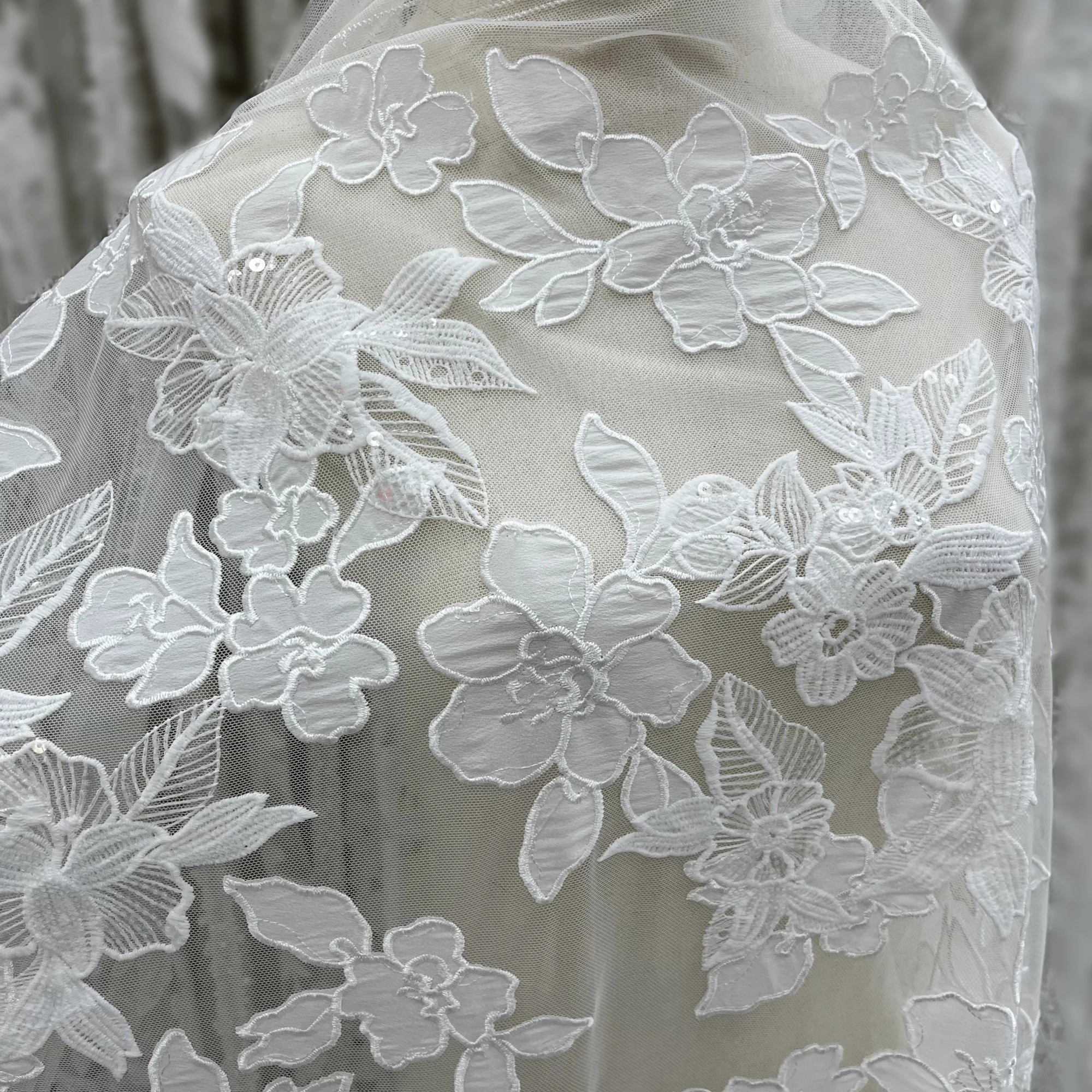 The New Exquisite Three-Dimensional Lace Hand-Embroidered Is Suitable For Wedding And Evening Dress Fabric Design