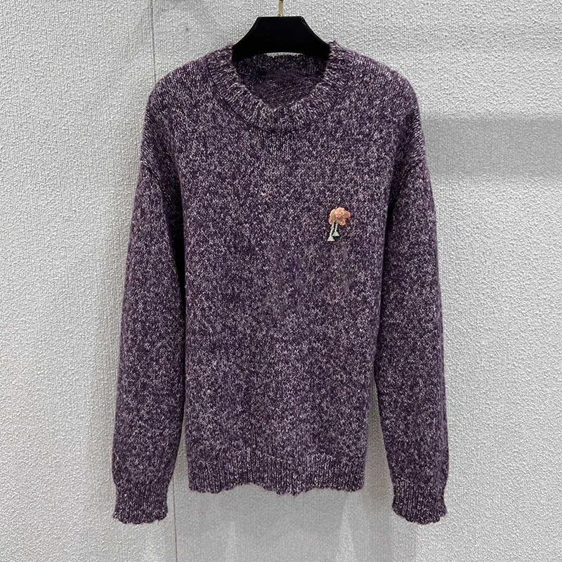 

Высококачественный кружевной женский свитер с круглым вырезом и трехмерным принтом, пуловер из 100% кашемира 25102256