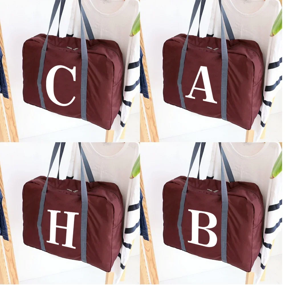 Foldable Travel Bags Unisex Large Capacity Luggage bag New Nylon Women Handbag Travel Accessories White Letter Series Print