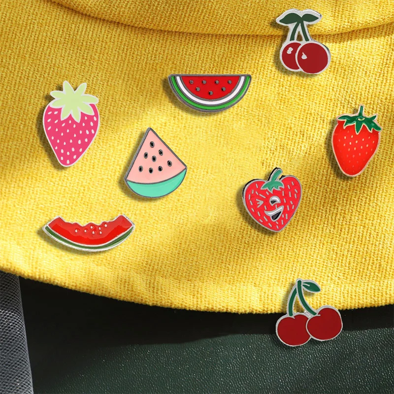 Strawberry Enamel Pins Badge Cherry Pines For Women Jewelry Men Accessories Brooch Gift 12 Style Fruit Vintage Pin Watermelon