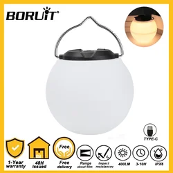 BORUIT LED lampka nocna wisząca kula namiot lampa kempingowa ciepłe światło do ogrodu zewnętrznego 18650 USB akumulator wodoodporna latarnia