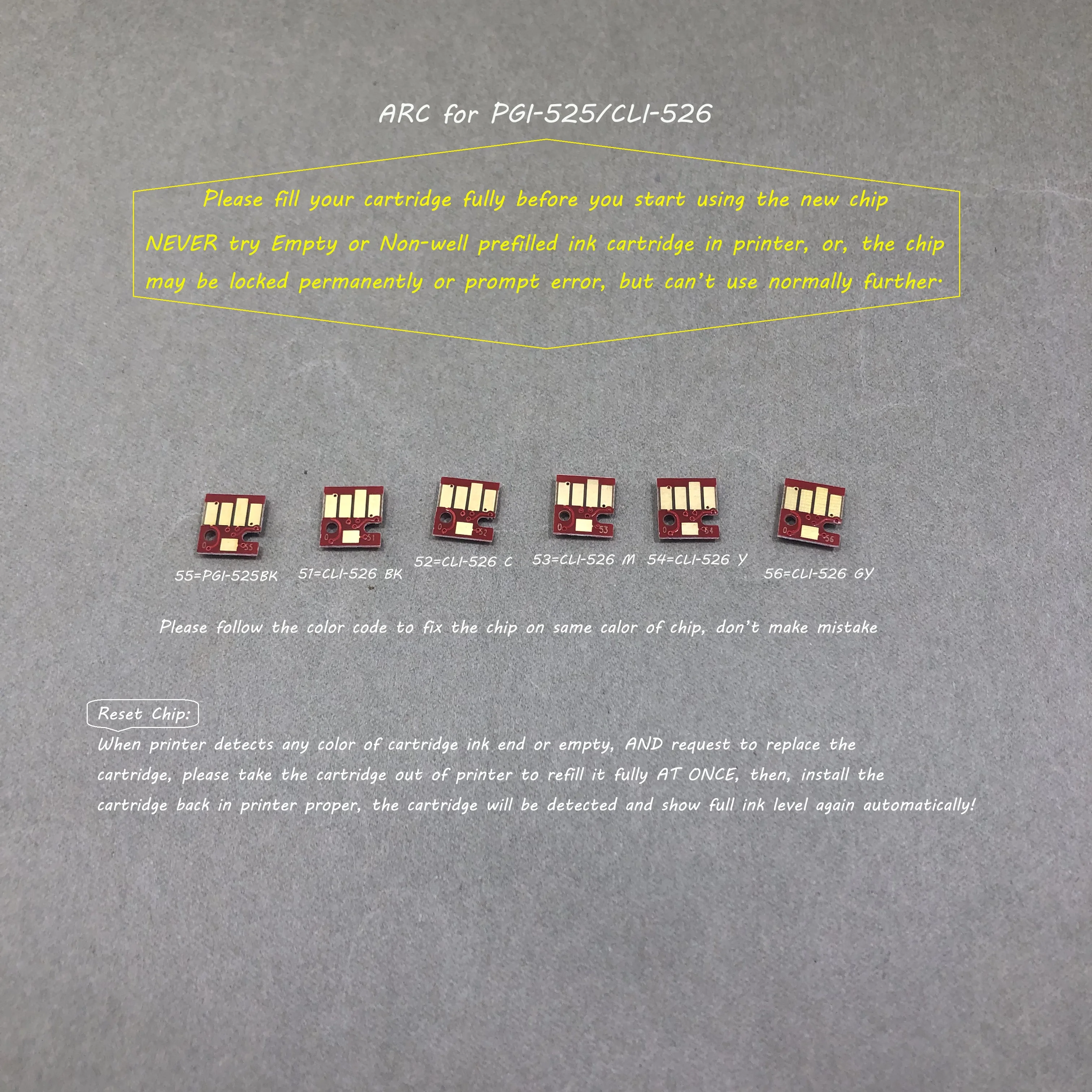 PGI-525 CLI-526 ARC Chip for Canon IP4850 IP4950 IX6550 MG5150 MG5250 MG5350 MX715 MX885 MX895 MG6150 MG6250 MG8150 MG8250