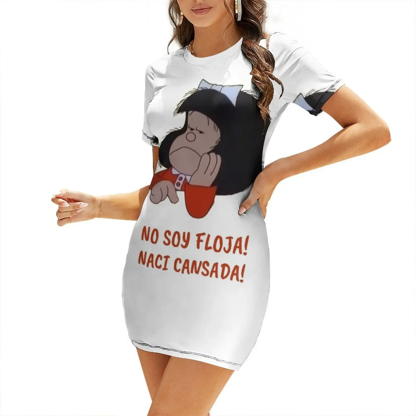 Vestido de manga corta No Soy Floja Naci Cansada Mafalda, vestido de verano, vestidos elegantes para mujer, vestidos en oferta, vestidos de verano