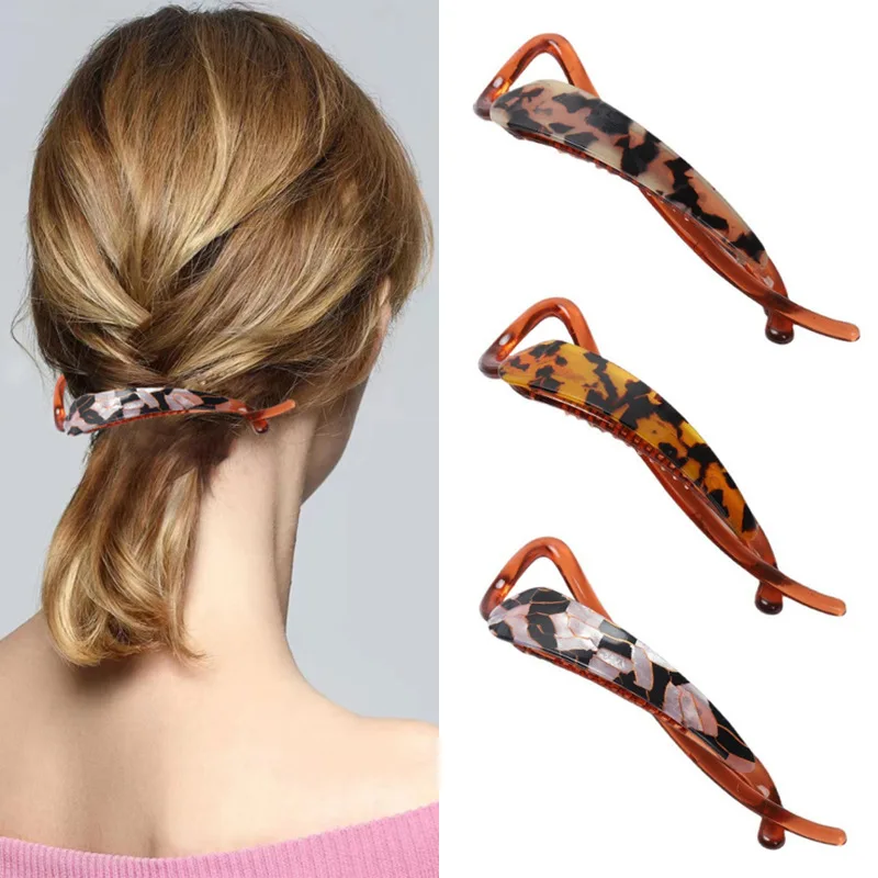 

Acetate hair clip black and white plaid versatile twist clip amber hair plate bangs side clip