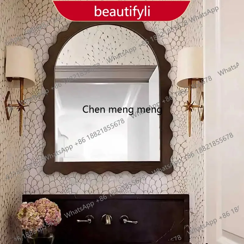01A European Style Retro Design Wavy Shape Dressing Hanging Mirror Home Furnishing Bathroom Advanced Decoration Wall-mounted Mir
