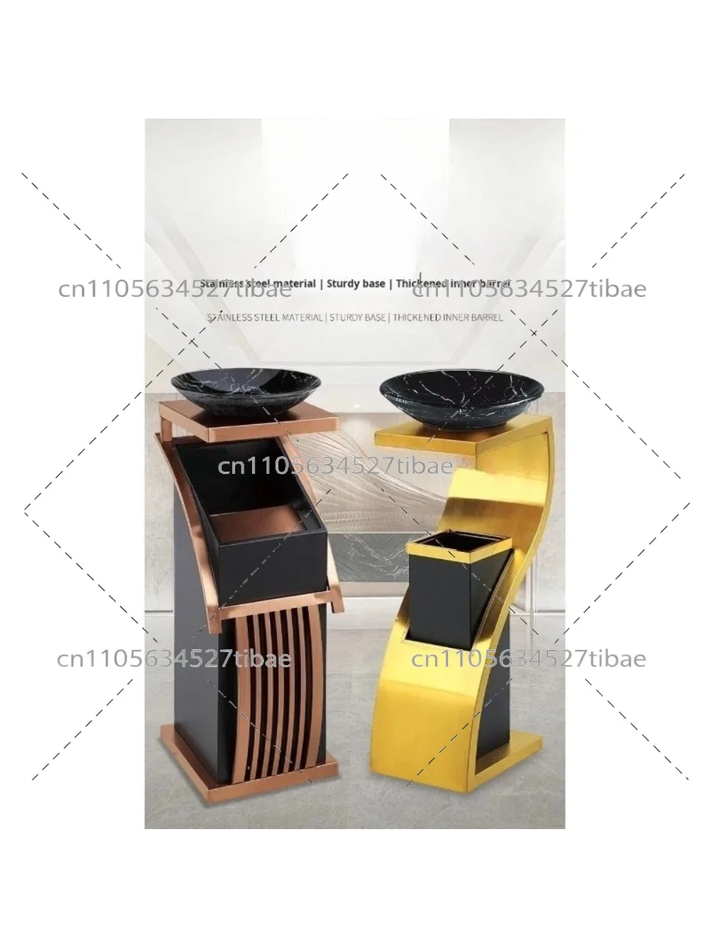 Copper-Colored Large Opening Trash Bin Titanium Gold Stainless Steel Garbage Can Ashtray for Restaurant Hotel Waste Container