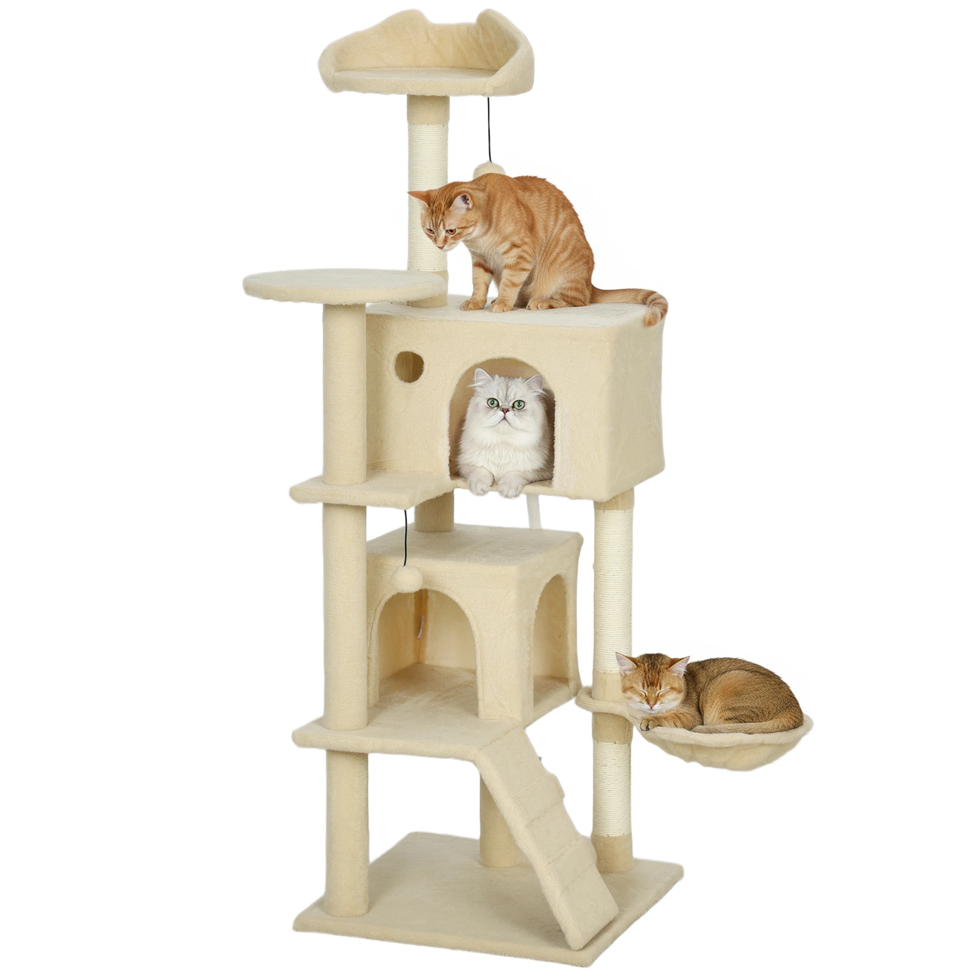 PawHut Árbol Rascador para Gatos 140 cm con Múltiples Plataformas