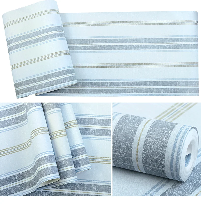 Imagem -06 - Moderno Simples Listras Mediterrâneo Papel de Parede Crianças Menino Quarto Pano de Fundo Eco-friendly Não-tecido 3d Azul