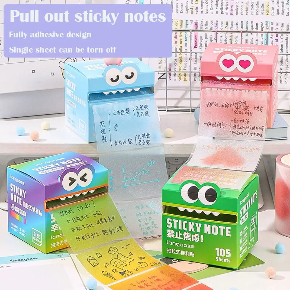 105 Sheets Cartoon Memo Pad Paper Pull Out Design Self-Adhesive Sticky Notes Korean Style Planner Sticker
