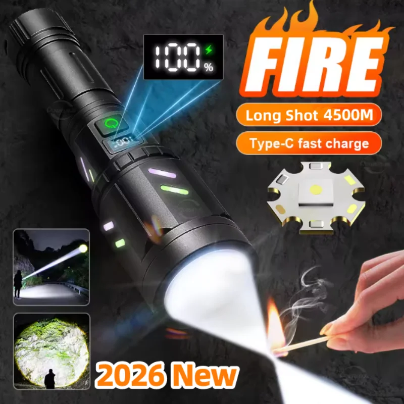1000000LM Tactical Firestarter Flashlight High Power Led Flashlight Type-C Rechargeable Torch Laser Pointer For Outdoor Camping
