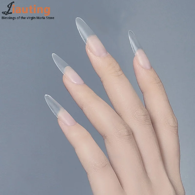 100개입/박스 무광 얇은 심리스 가짜 손톱 프레스온 네일 패치 풀커버 소프트 젤 네일 팁 연장용