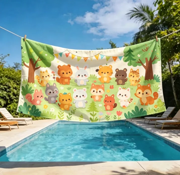 Oversized Microfiber Kids Beach Towel, Cute Cartoon Dinosaur Print, Quick Dry Sand Free