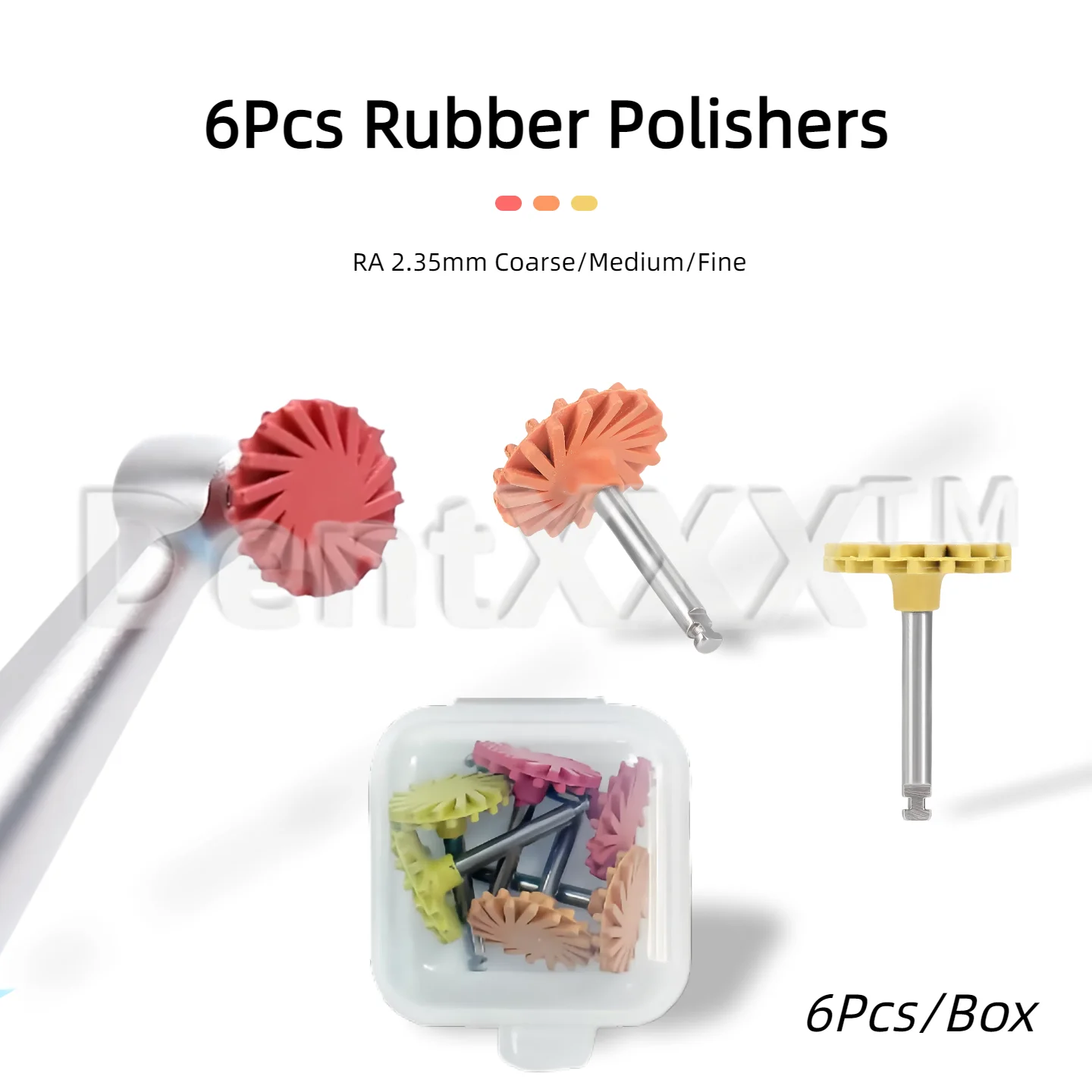 6-Piece Rubber Polishing Set, RA Handle 2.35mm, For Quick And Efficient Polishing Of Resin Surfaces, Coarse/Medium/Fine