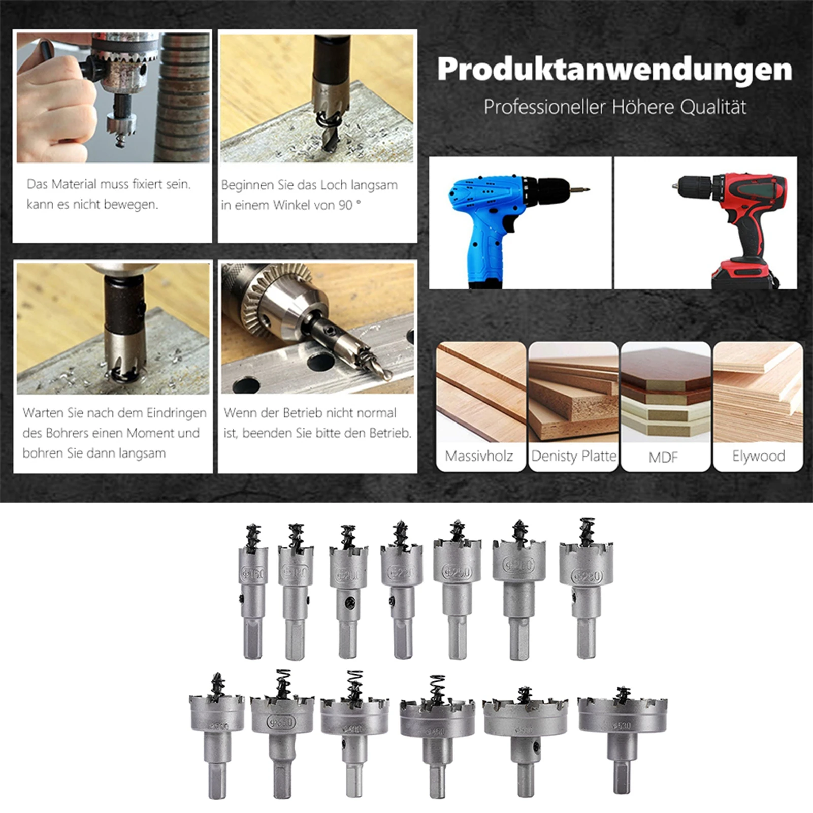 13 stücke Edelstahl Lochs äge Bohrer Set 16 18 20 22mm Hartmetalls pitze tct Bohrer Lochs äge