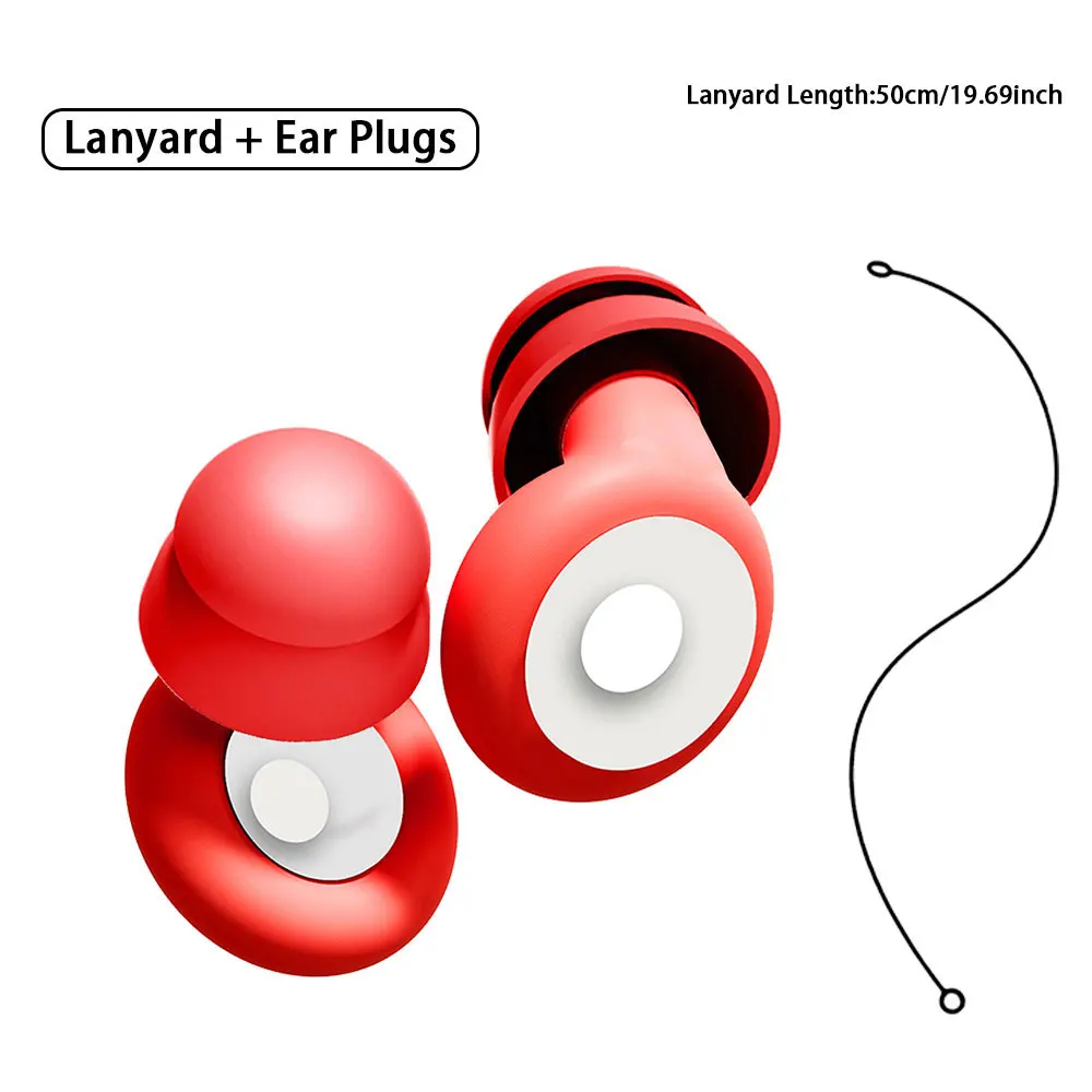 Multi-purpose Ear Protection Double Layer Silicone Earplugs With Silicone Lanyard, Helps You Get More Relaxed By Lessening Noise