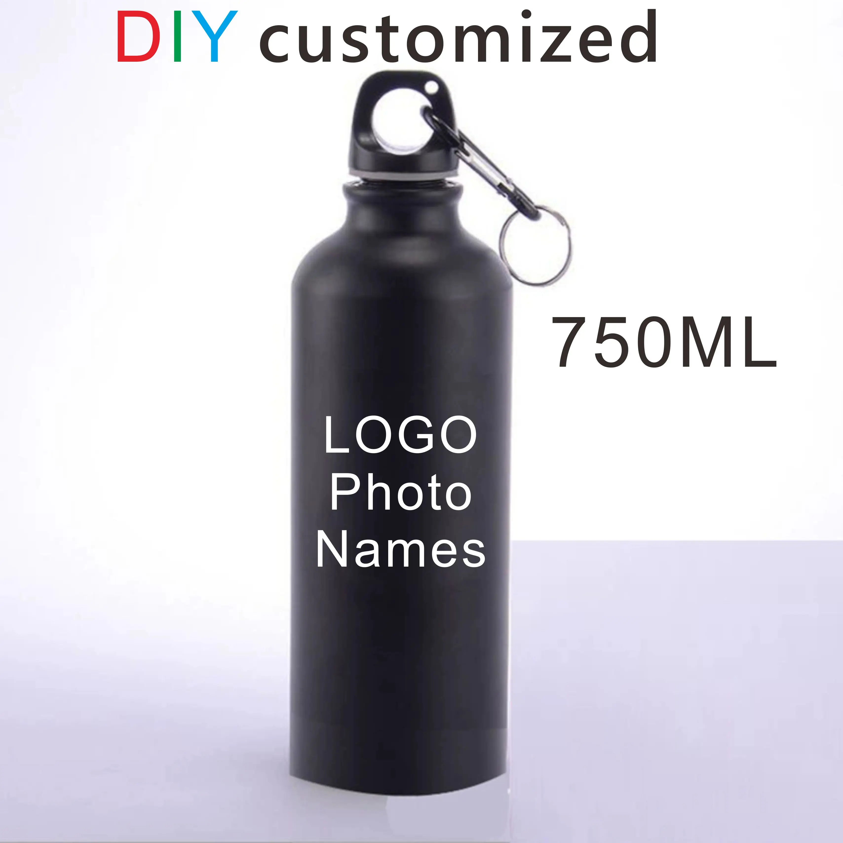 Sport Bottle Personalize Print Your LOGO Photo 750ML Big Capacity Outdoor Carabiner Container for Biker Hiker Travel Team Gifts