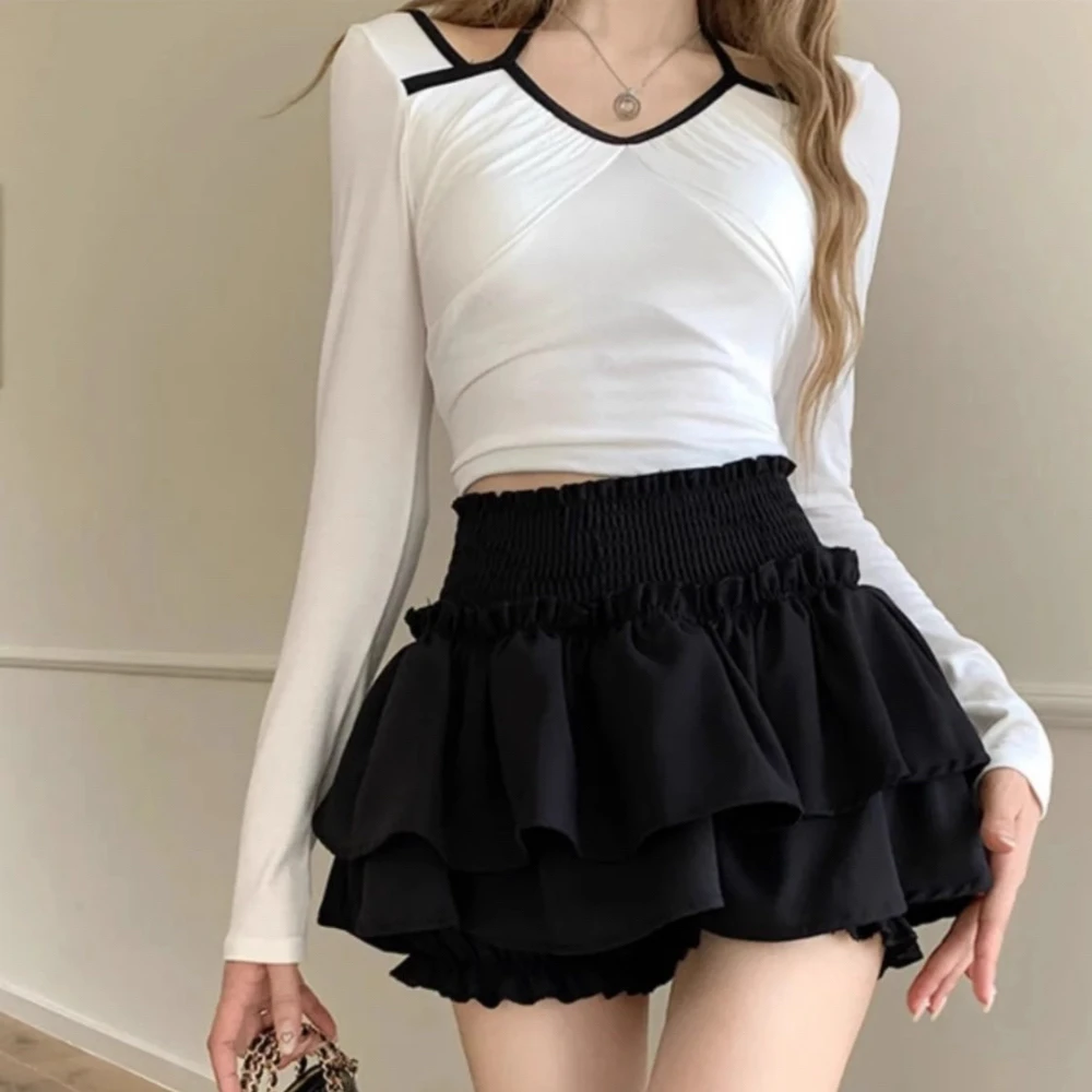 

Lolita Skirt Cute Sexy Balletcore Elastic High Waist Ball Gown Ruffle Patchwork Mini Skirt Short Korean Sweet Y2K Women Clothing