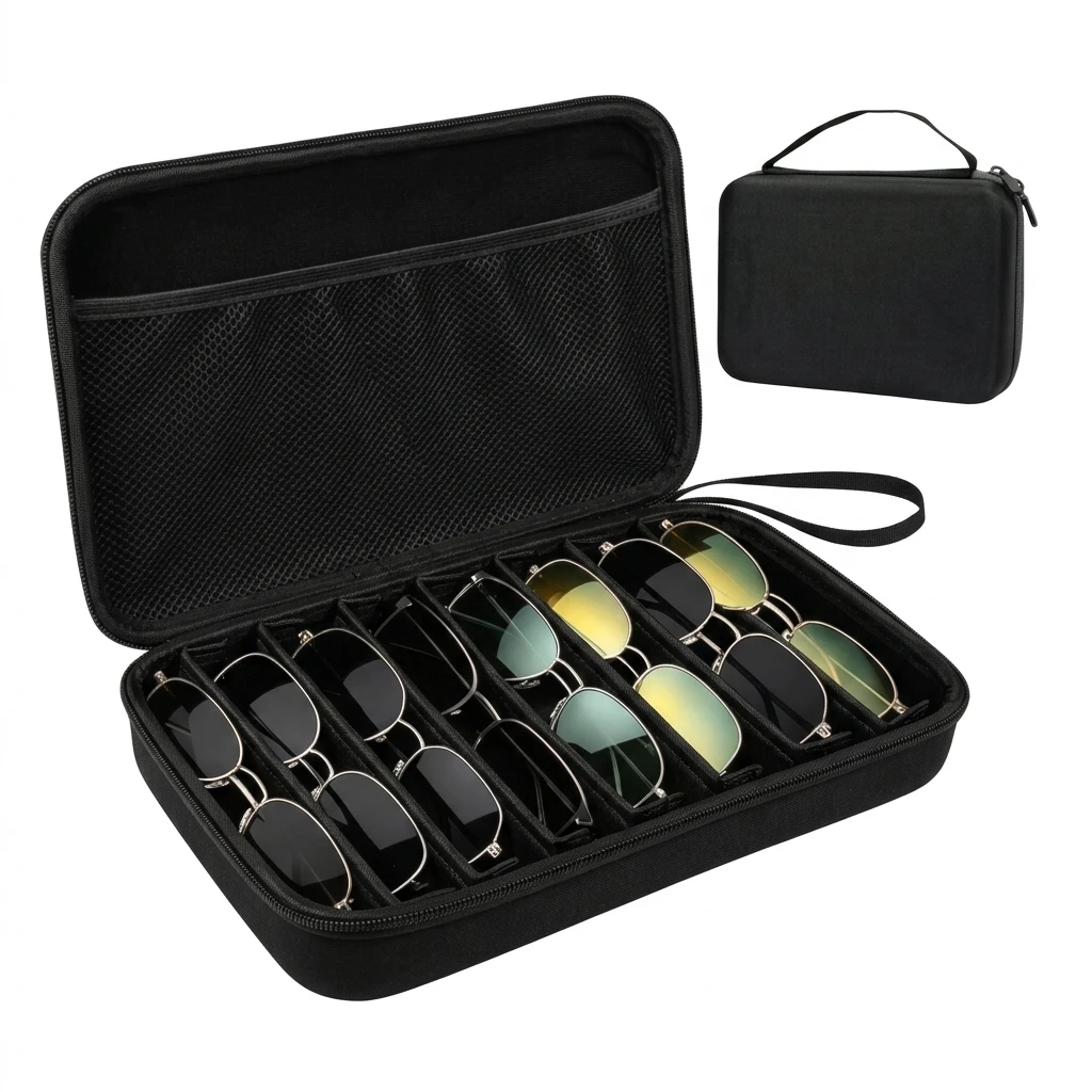 8 Slot EVA Sunglasses Storage Case Portable Eyeglass Organizer Box Shock Absorbing Travel Glasses Holder for Men and Women