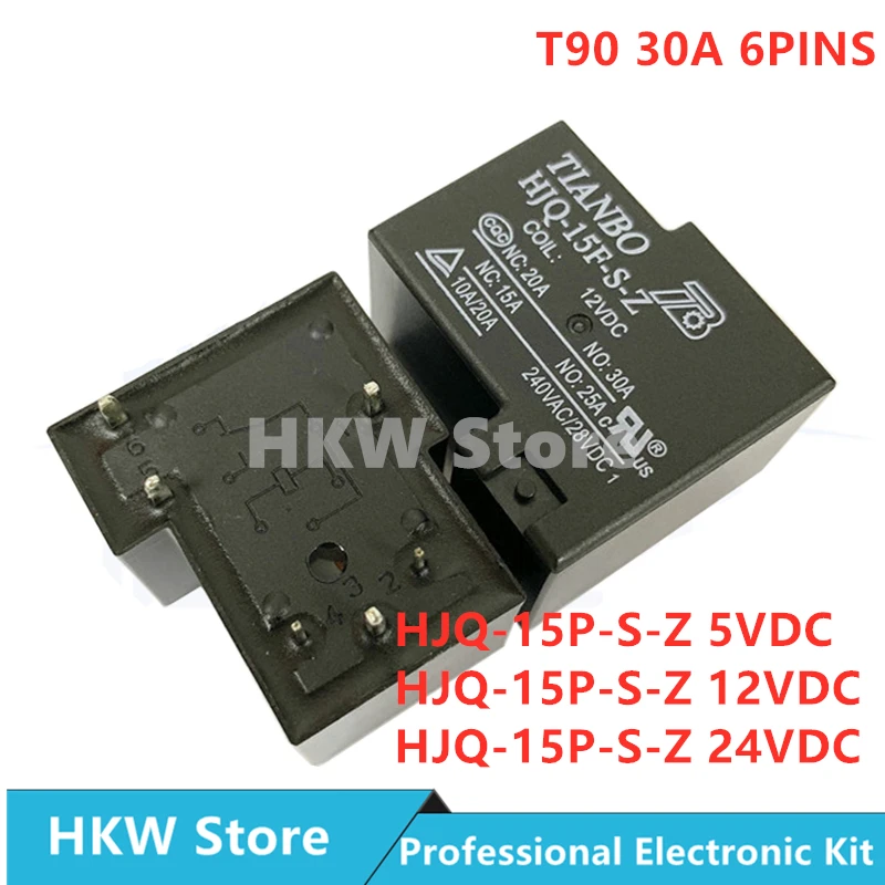 10pcs Relay 6pins HJQ-15F-S-Z TIANBO 5V 12V 24V 30A 250VAC 5PIN T90 Relays Relais