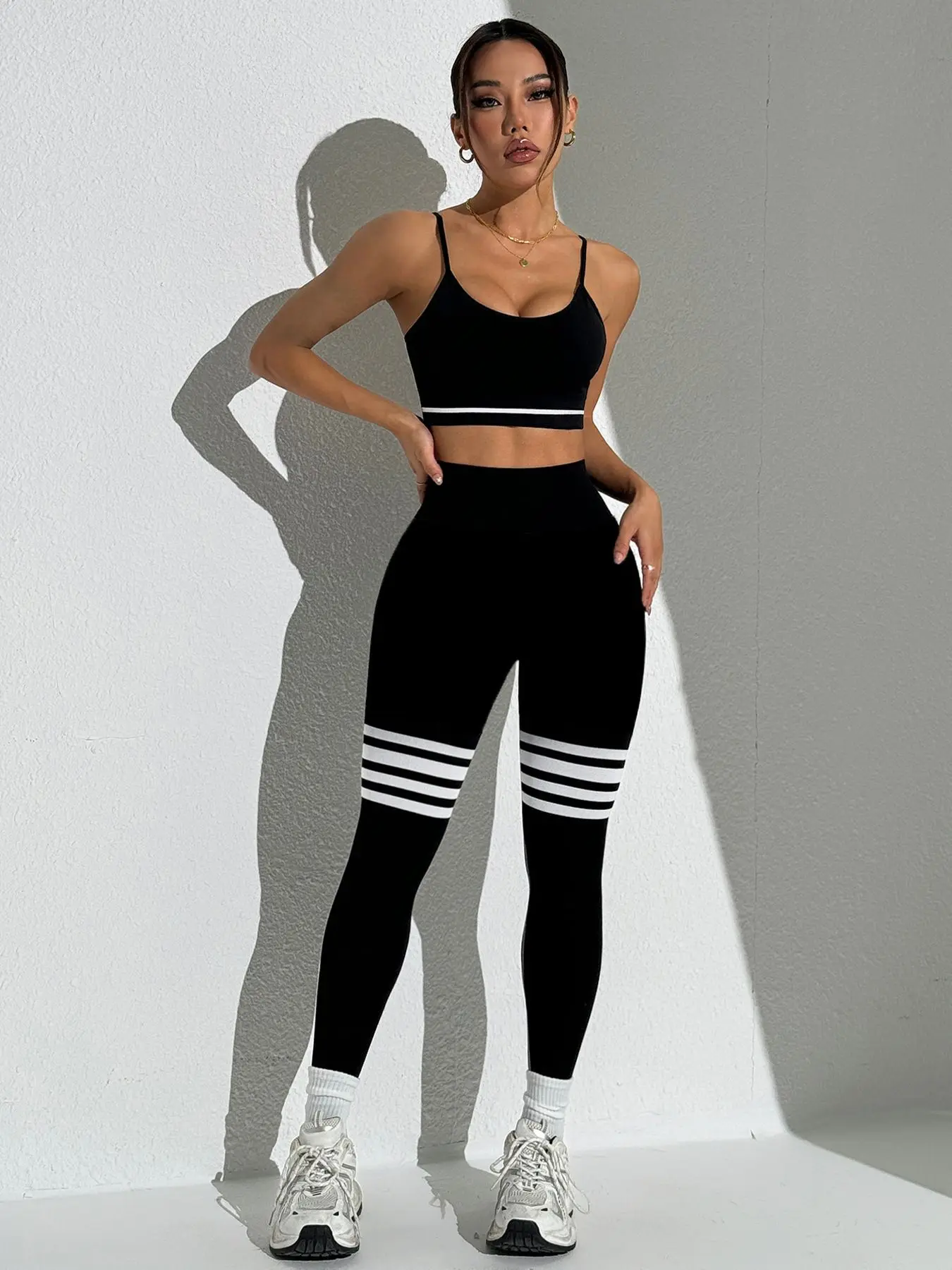 Women's High-Waisted Butt-Lifting Yoga Pants, Striped Seamless Fitness Leggings, Tummy Control Workout Pants