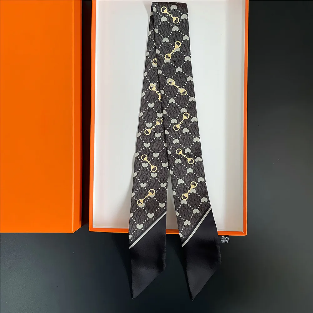 2025 Luxury Horseshoe Lock Polyester Silk Scarf Women's All Seasons  Decorative Thin Scarf Scarf Headband 90*5cm image 2