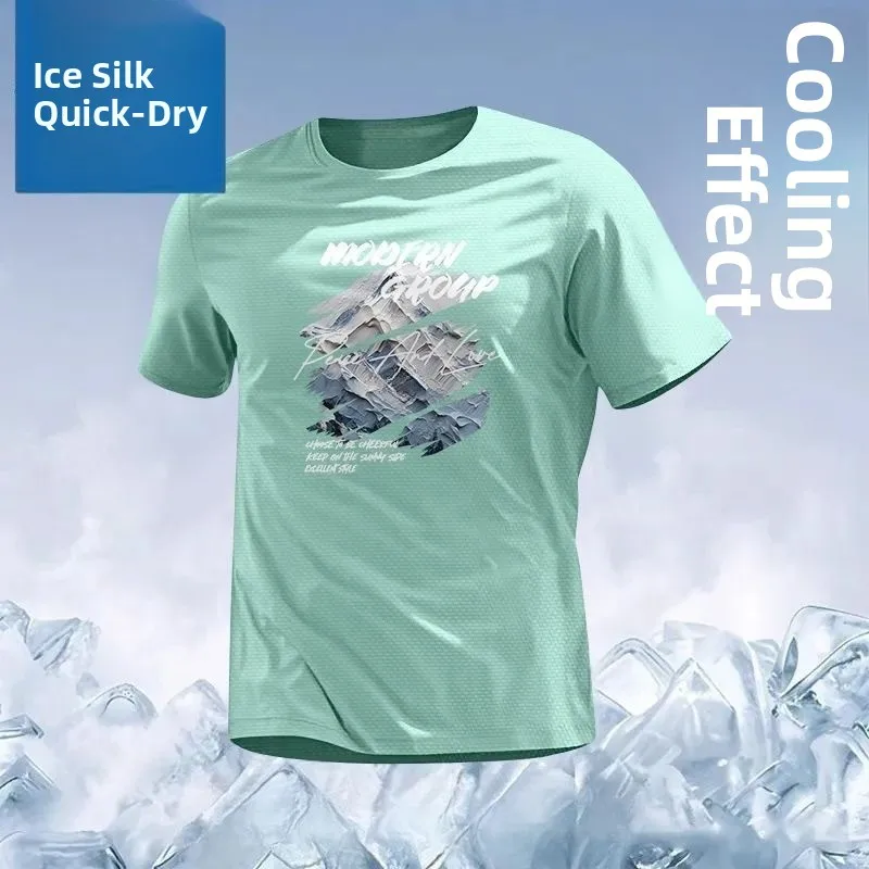 Eisseide Herren Kurzarm-Shirt Locker Sitzend Sommer Atmungsaktiv Mesh Schnelltrocknend UV-Schutz Lässiges Basic Polyester-Faser T-Shirt
