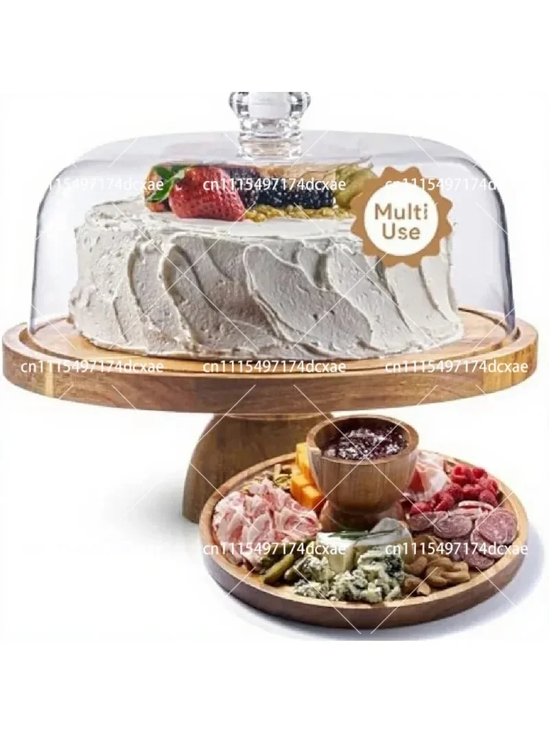 Solid Wood round Cake Tray Dessert Serving Board High Foot Bread Plate for Fruit Pastry