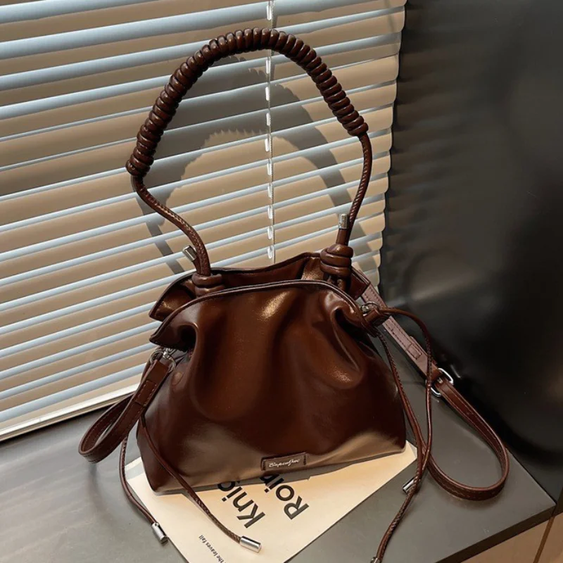 

Drawstring Braided Women's Bucket Bag Retro Versatile Pu Leather Handbag Wallet Crossbody Bag Shoulder Bag Fashion Small Bag