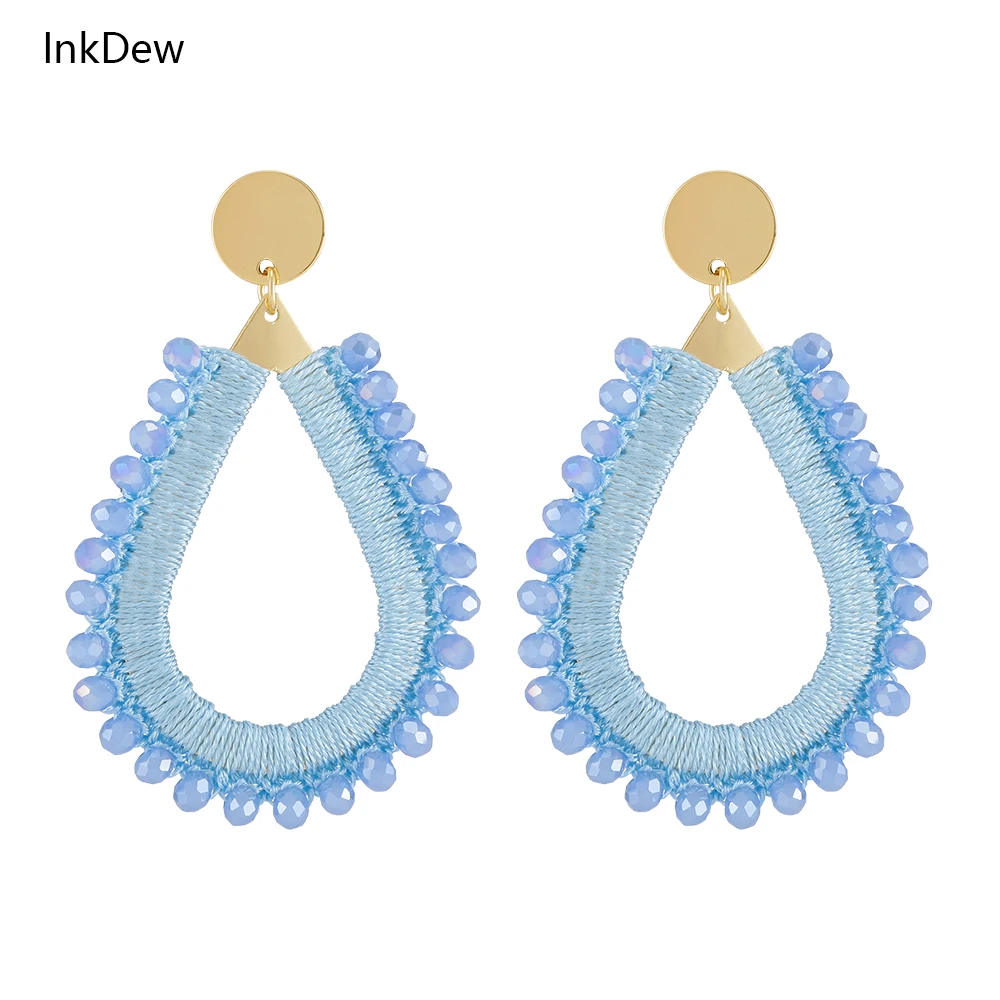 

INKDEW Big Drop Earrings For Women Metal Thread Beads Handmade Crystal Long Earrings Statement Fashion Jewelry EA071