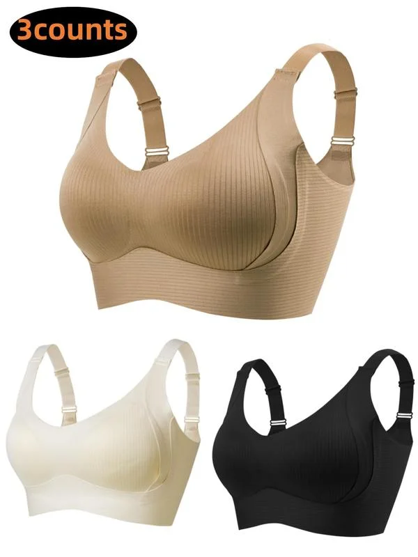 3 paquetes de sujetadores push-up inalámbricos para mujer, Bralette acanalado suave y cómodo sin costuras, correas ajustables sin aros