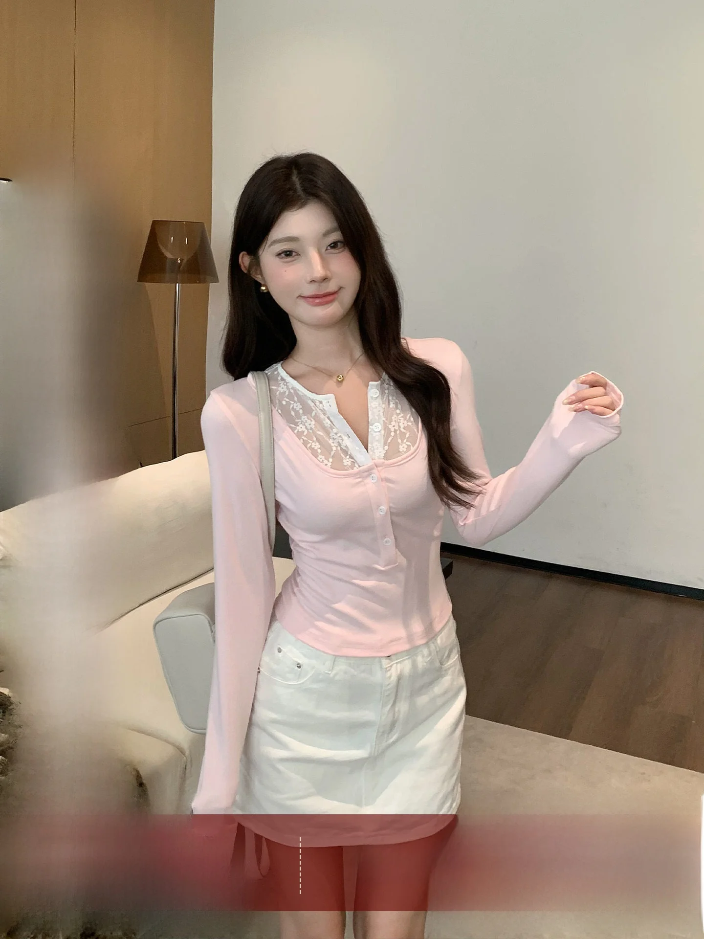 

Женская футболка Knowfeel Studio Lace Patchwork Long Sve Slim Fit Base irt Pure Desire Sle Top French Sle из полиэстера R...