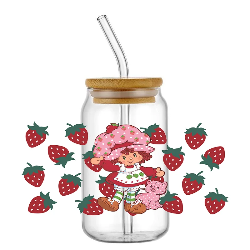 Miniso Strawberry girls exclusive girls 16oz DTF Sticker Cups Cool UV Wrap Transfer Sticker Custom Labels DIY Logo Waterproof