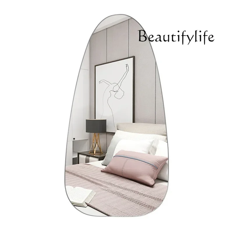 Light luxury special-shaped stainless steel full-body clothing store fitting mirror slimming mirror oval floor mirror simple