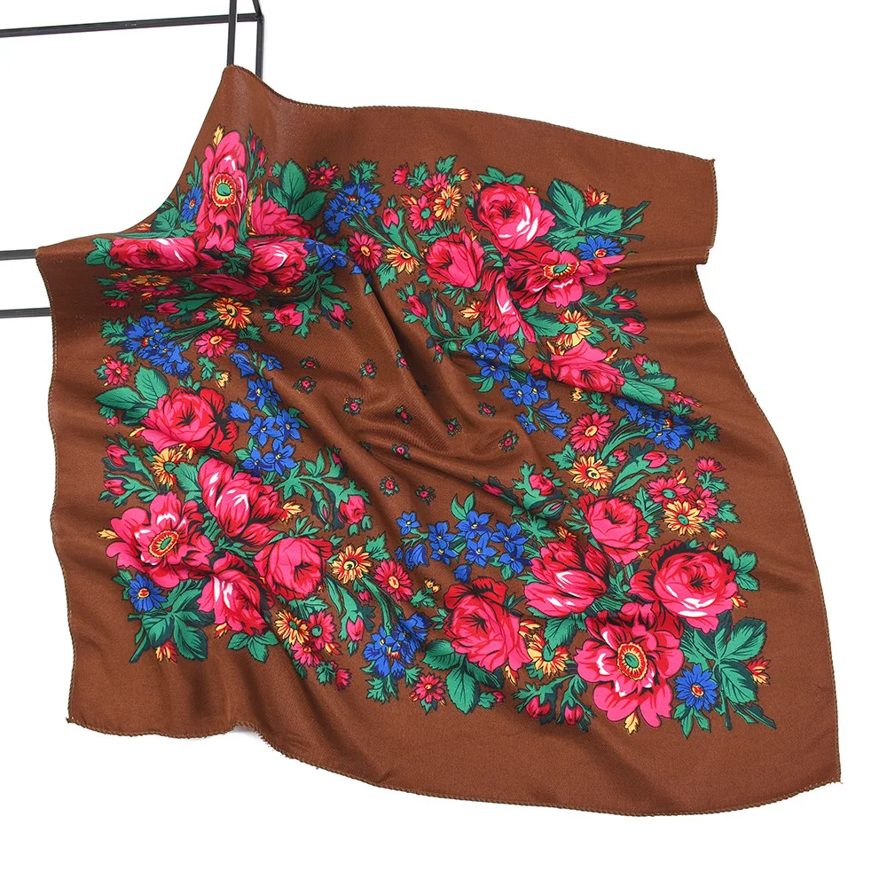 Pareo ukrayna slav rus eşarp başörtüsü etnik çiçek kadınlar saç Wrap başörtüsü 70cm kaju Retro müslüman Bandana fular