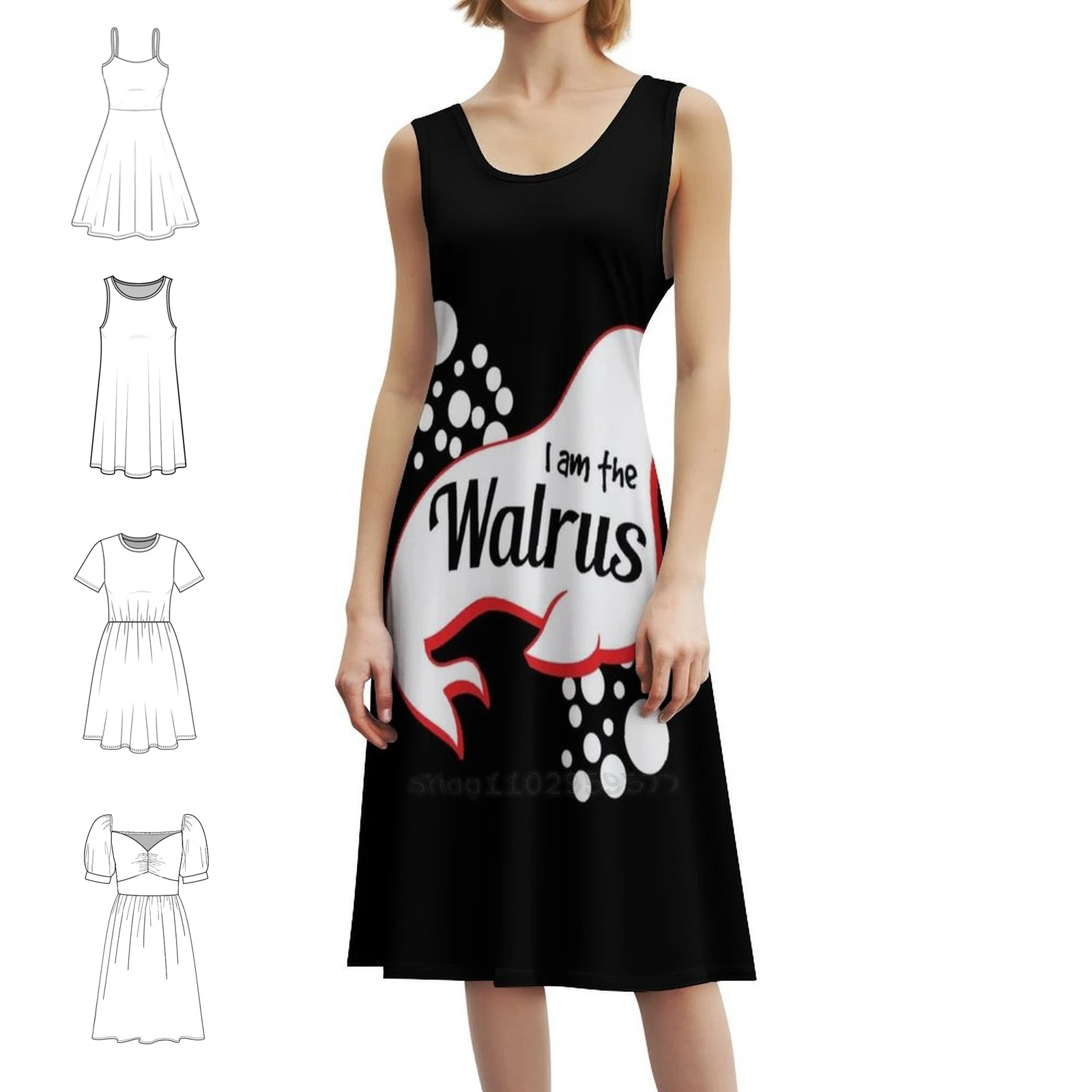

Футболка с редким простом силуэтом «Я Моррус», богемное платье без рукавов для женщин, пляжные вечерние платья с принтом Walrus